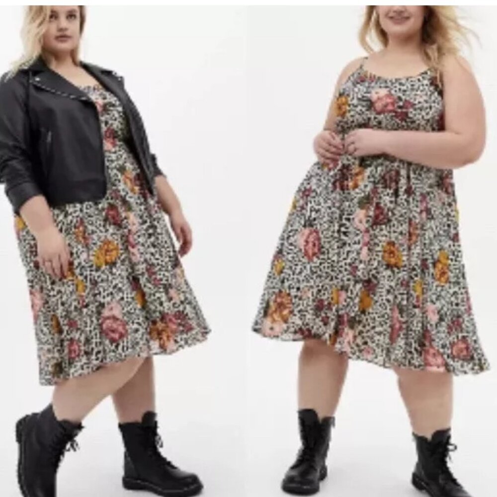 Torrid Leopard Floral Chiffon Midi Dress